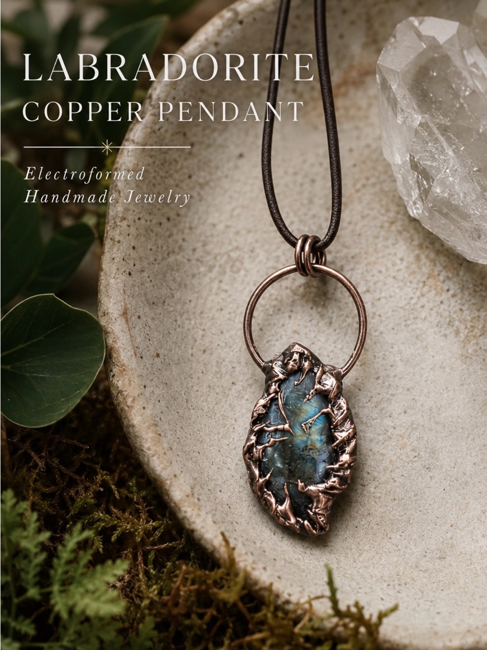Raw Labradorite Electroformed in Copper | Boho Witchy Crystal Necklace
